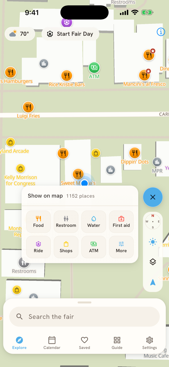 Midway quick filters open over the fairgrounds map
