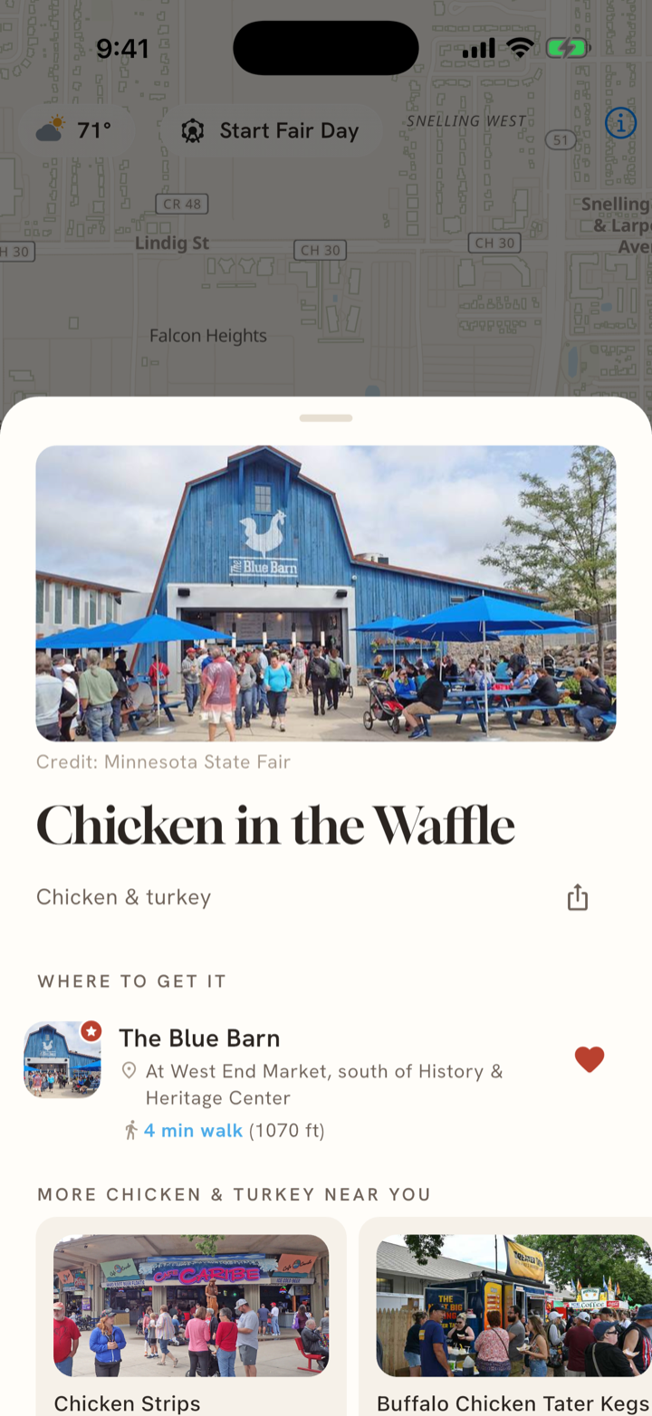 Midway detail page for Chicken in the Waffle at The Blue Barn